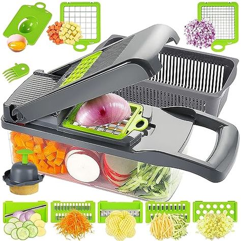 Vegetable Chopper Onion Chopper - Artbros 13 in 1 Multi-Functional Kitchen Mandoline Slicer Veggie Fruit Dicer Cutter with Colander Basket and Container - Grey Veggie Slicer, Slicer Dicer, Potato Slicer, Onion Vegetable, Onion Chopper, Mandolin Slicer, Vegetable Chopper, Cheese Grater, Vegetable Slicer