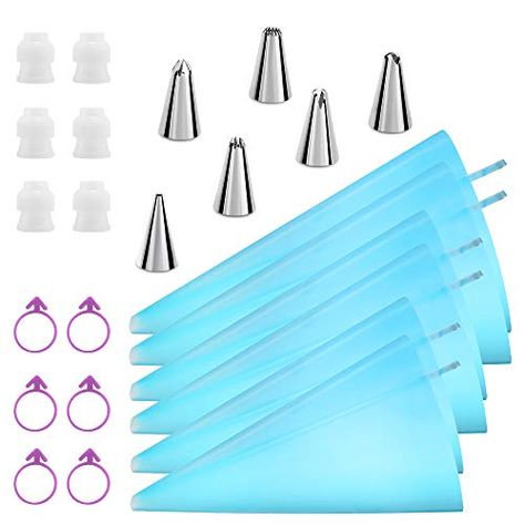 Kasmoire Piping Bags and Tips Set,24pcs Cake Decorating Tools with 6pcs 3 Sizes (12”+14”+16”) Reusable Icing Pastry B... Different Decorating Styles, Icing Nozzles, Cake Piping, Icing Tips, Piping Icing, Piping Tips, Pastry Bag, Cookie Icing, Baking Accessories