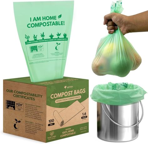 Amazon.com: AIRNEX Compostable Trash Bags Small 1.6 Gal - 50 Count Green Compost Bags for Countertop Bin made of Cornstarch - Food Waste Compostable Bags Leakproof & Tear Resistant : Health & Household Ghost Bag, Bin Bag, Food Scraps, Compost Bags, Kitchen Waste, Garbage Bags, Composting, Trash Bags, Greens Recipe