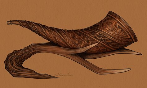 Viking Horn by UnripeHamadryad.deviantart.com on @DeviantArt Vikings Artwork, Viking Horn, Viking Drinking Horn, Drinking Horn, The Kraken, Object Design, Historical Artwork, Drinking Horns, Magical Life