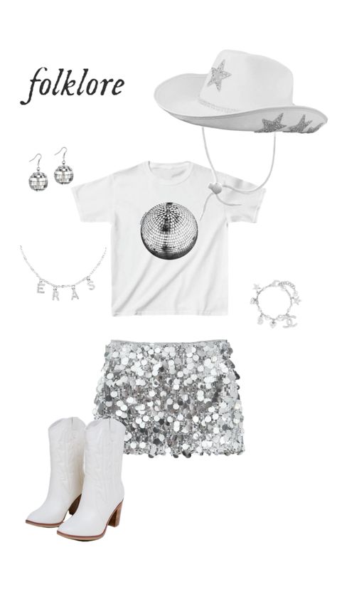 Taylor Swift Halloween Costume Mirrorball, Eras Tour Outfits Inspo Folklore, Mirrorball Costume Taylor Swift, Taylor Swift Concert Outfit Aesthetic, Mirror Ball Eras Tour Outfit, Eras Tour Mirrorball, Eras Tour Outfits With Pants, Taylor Swift Outfits Concert Folklore, Taylor Swift Outfits For Concert