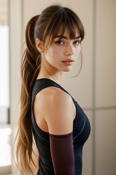 High Ponytail Hairstyles Bangs, Ponytail Long Bangs, Long Ponytail Hairstyles With Bangs, Pony For Long Hair, Ponytail Bangs Hairstyles, Two Bangs With Ponytail, Bangs In Ponytail, Short Hair In Ponytail, Long Ponytail With Bangs