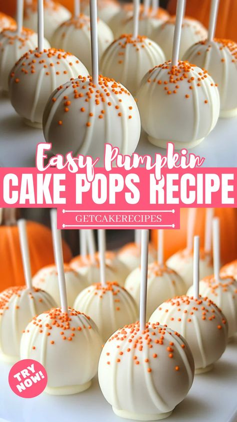 Easy Pumpkin Cake Pops | getcakerecipes Cake Pop Receita, Cake Pop Recipes, Easy Pumpkin Cake, Pumpkin Cake Easy, Perfect Cake Pops, Pumpkin Cake Pops, Cake Pops Recipe, Cakes To Make, Halloween Cake Pops