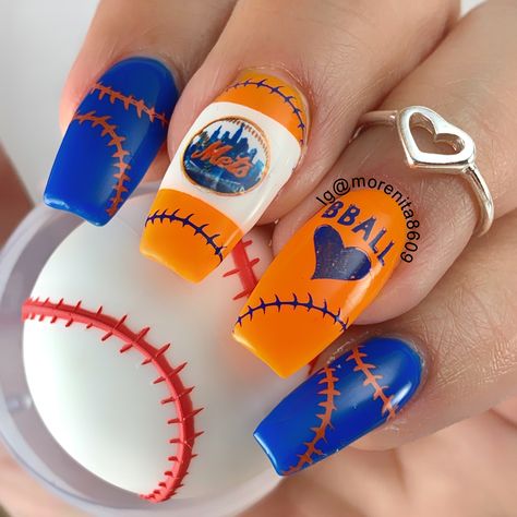 I don’t always scream at my tv 📺 but when I do it’s baseball season... let’s go Mets! #nails #nailart #nailstyle #sexynails #diseñodeuñas #style #fashion #uñasestampadas #nymets #mlbnails #nymetsnails #baseball Ny Mets Nails, Mets Nails, Baseball Nail Designs, Baseball Nails, Nyc Nails, Nail Stamper, Ny Mets, Daily Nail, Stamping Nail Art