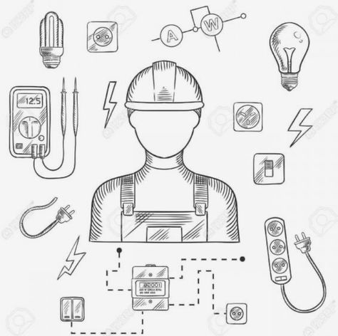 Electricity Drawing Art, Electricity Art Drawings, Electrical Engineering Drawing, Engineering Sketches Drawings, Electrical Engineering Poster, Engeenering Drawing, How To Draw Electricity, Engineer Drawing Sketch, Electrician Drawing