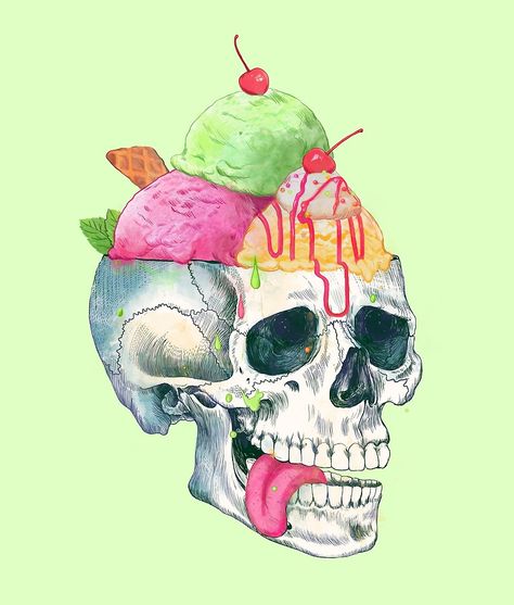 brain freeze by lauragraves Mr Skull, Frozen Art, Brain Art, Yummy Ice Cream, Brain Freeze, Skull Face, Art Block, Society6 Art, Still Life Photography