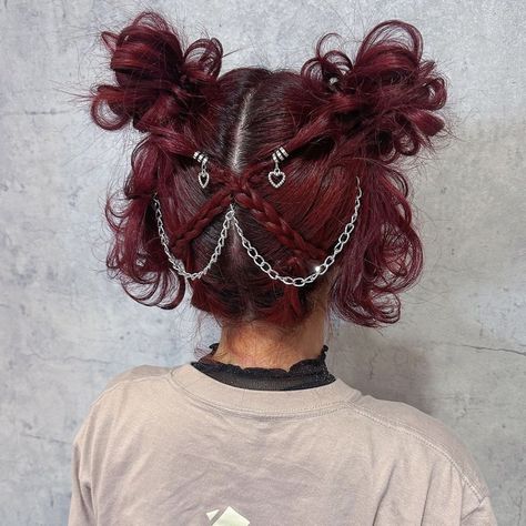 Hairstyles With Ball Hair Ties, 90s Hiphop Hairstyle, Braid And Claw Clip, Festival Hair Slick Back, Short Hairstyles With Accessories, Curly Hair Colored Tips, Punk Half Up Half Down Hair, Hairstyles For Growing Out Undercut, Crazy Hair Day High School