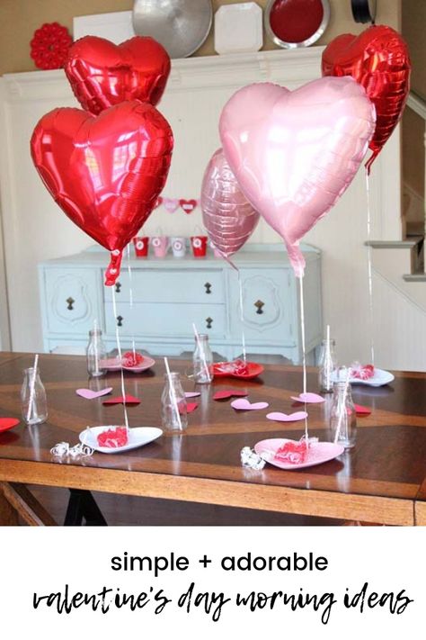 Simple Valentine's Day Morning Ideas | Simple + adorable Valentine's Day Morning Idea for your kids or someone you love! Easy on the budget, but such a fun surprise!  | Old Salt Farm Cheap Valentines Day Gifts, Morning Ideas, Valentines Breakfast, Valentine's Day Decorations, Valentines Balloons, Valentine's Day Party, Valentines Day Treats, Handmade Valentine, Valentine Special