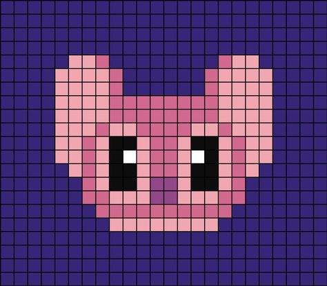 A pixel art template of Angel's face from Lilo and Stitch. Easy Pixel Art Stitch, Stitch Disney Pixel Art, Lilo And Stitch Pixel Art, Pixel Art Disney Stitch, Easy Pixel Art Disney, Pixel Art Stitch, Disney Pixel Art, Face Pixel Art, Pixel Art Disney