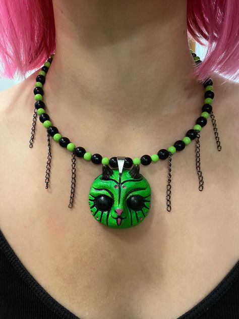 Funny necklace Spirit choker Green beast necklace Cute locket Mystical jewelry Weird choker Funky choker Quirky necklase Festival look by MateniArt on Etsy Weird Jewelry Necklace, Funny Necklace, Accessory Inspo, Weird Jewelry, Mystical Jewelry, Necklace Cute, Festival Looks, Butterfly Necklace, Unusual Gifts