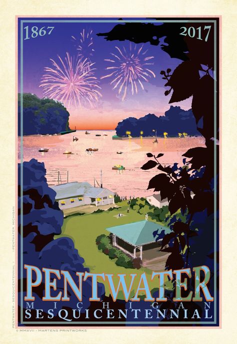 Image of Pentwater Sesquicentennial Limited Edition 13x19 Print No. [069] Pentwater Michigan, Michigan Wall Art, Michigan Art, Florida Art, Tropical Travel, 11x14 Print, The Great Lakes, Chamber Of Commerce, United States Travel