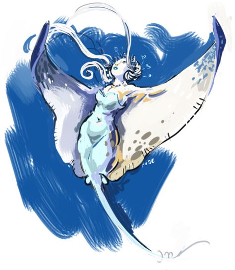 Raymaid Manta Mermaid, Manta Ray Mermaid, Fluffy Raccoon, Monster Girls, Mermaid Drawings, Mermaids And Mermen, Fantasy Races, Manta Ray, Sea Monsters