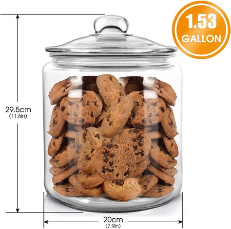 Airtight Glass Jar, 1.53 Gallons Cookie Jar with Lid, Kitchen Food Storage Container for Storing Cereal, Candy, Nuts, Sugar, Flour, Chip and Cookies - Send 15PCS Food Storage Bags : Amazon.ca: Home Puppy Snacks, Large Food Storage Containers, Coffee Pods Drawer, Liquor Storage, Gallon Glass Jars, Glass Cookie Jars, Christmas Cookie Jars, Jar Kitchen, Glass Storage Containers