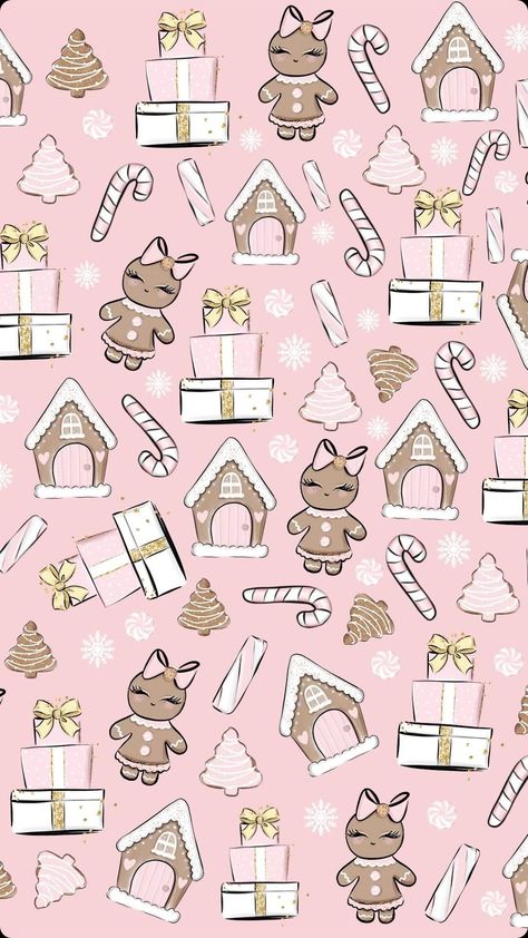 Christmas Wallpaper Aesthetic Gingerbread, That Girl Christmas Wallpaper, Pink Gingerbread Wallpaper, Cute Pink Christmas Wallpaper, Pink Christmas Lockscreen, Girly Christmas Wallpaper, Christmas Pink Wallpaper, Pink Xmas Wallpaper, Christmas Wallpaper Pink