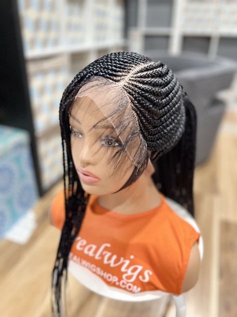 Braided Cornrow Wig.ponytail wig made On A Full Lace.length is 26inches.READY TO Braided Ponytails For Black Women, Full Lace Braided Wig, Wig Ponytail, Cornrow Wig, Braids Wigs, Face Structure, Front Braids, Ponytail Wig, Lace Braid