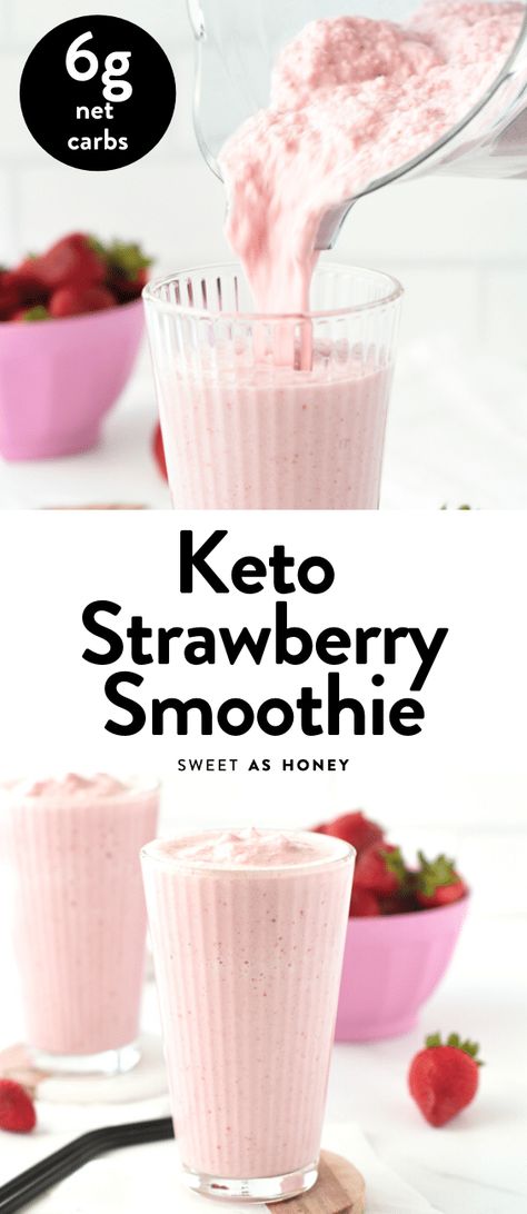 An easy keto strawberry smoothie with a creamy, sweet frothy texture perfect as a keto breakfast meal replacement or to fix your sweet tooth anytime of the day. Bonus, this keto low-carb strawberry smoothie contains only 6g net carbs with dairy-free options too Keto Strawberry Smoothie, Keto Drink Recipes, Strawberry Yogurt Smoothie, Keto Shake, Keto Hot Chocolate, Strawberry Protein Smoothie, Strawberry Smoothie Recipe, Strawberry Pop Tart, Keto Shakes