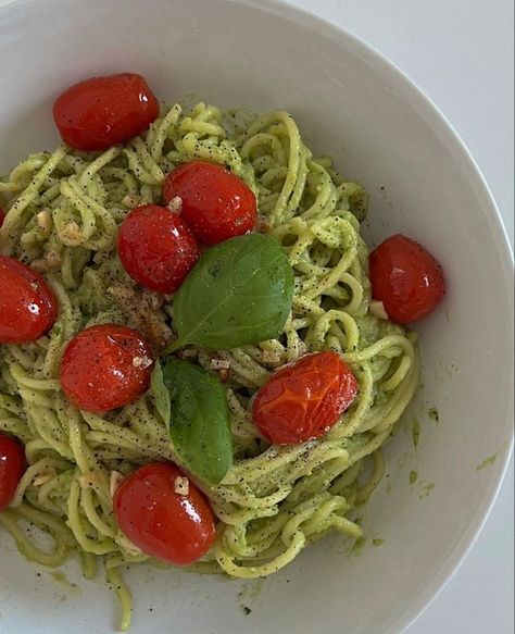 Pesto, Cherry, Pasta, Bowl, Green, White