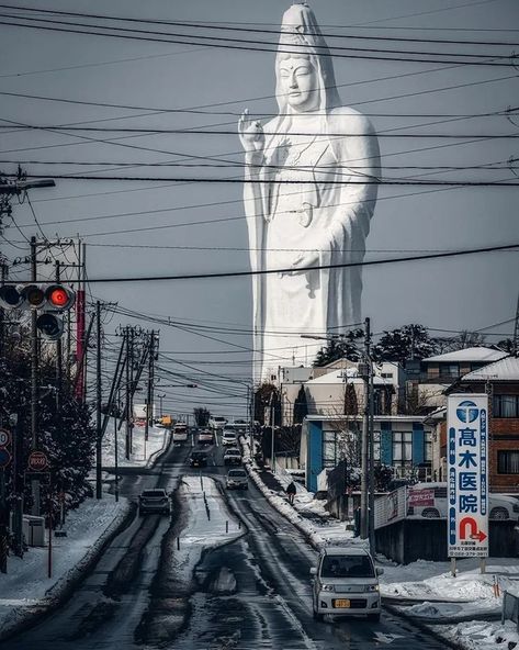 Sendai Daikannon: Once the Tallest Statue in Japan | themindcircle Sendai Daikannon, Japanese Culture Art, Japanese Buddhism, Goddess Of Mercy, Japan Travel Guide, Sendai, Miyagi, Visit Japan, Japanese Culture