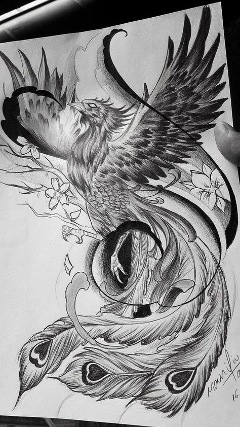 Phoniex Tattoo Japanese, Peacock Phoenix Tattoo, Fine Art Inspired Tattoo, Phoenix Tattoo On Leg, Phoenix Sketch Drawing, Phoenix Drawing Tattoo, Phoenix Tattoo Feminine Back, Phoenix Art Drawing, Pheonix Tattoo Ideas Female