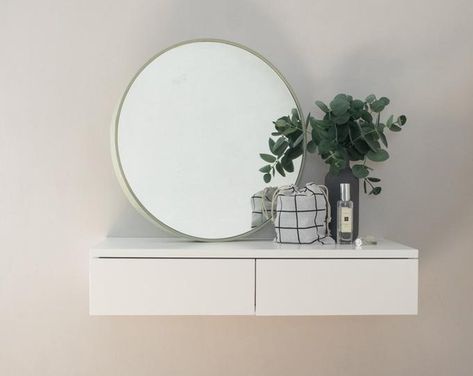 Floating Dressing Table, Floating Bedside Shelf, Wall Mounted Wood Shelves, Small Dressing Table, Floating Bedside Table, Vanity Tables, Float Dress, Vanity Shelves, Bedside Drawers