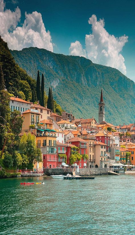 varenna Watercolor Building, Varenna Italy, Beautiful Palace, Italian Cities, Italian Village, Cinque Terre Italy, Living In Italy, Lake Como Italy, Italy Holidays