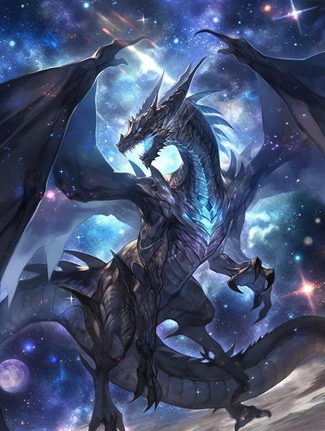 Sapphire Dragon Dnd, Star Dragon Art, Legendary Dragons Fantasy Art, Blue Dragon Anime, Astral Dragon, Blue Dragon Art, Cosmic Dragon, Tiamat Dragon, Galaxy Dragon