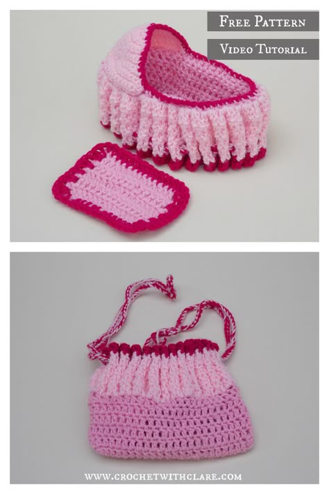 Crochet Doll Bed Purse, Crochet Doll Cradle Purse Pattern Free, Cradle Purse Crochet Pattern, Crochet Doll Carrier Pattern Free, Crochet Doll Basket Free Pattern, Crochet Baby Doll Basket, Crochet Baby Doll Carrier, Crochet Baby Doll Accessories, Crochet Cradle Purse Pattern Free