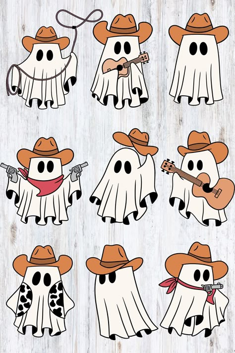 Western 'Boo-Haw' ghost Halloween printable wall art that would be an adorable addition to your Halloween decor this year! Never too early to stock up on those decorations early for the upcoming fall season 🤎👻Please note this is a digital download product and no physical item will be sent to you. Your digital files are available for download immediately after purchase! You will recieve 5 digital file sizes of the biggest ratio I have listed in the photo listing, so you can size down if needed to what size you are wanting to print Thank you so much and if you have any questions do not hesitate to ask! Halloween Wooden Cutouts, Western Ghost, Boho Ghost, Halloween Decor Cricut, Halloween Decorations Printables, This Is Halloween, Western Halloween Decor, Cowboy Ghost, Western Halloween