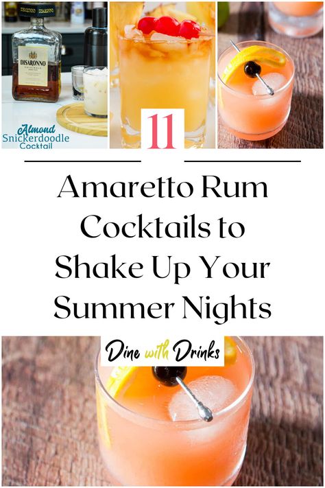 Collage of 4 amaretto rum cocktails. Amoretto Drinks, Drinks With Amaretto, Amerreto Cocktail Recipes, Amaretto Cocktails, Amaretto Drinks Cocktails, Drinks With Bacardi Rum, Club Soda Drinks, Summer Rum Drinks, Amaretto Drinks Recipes