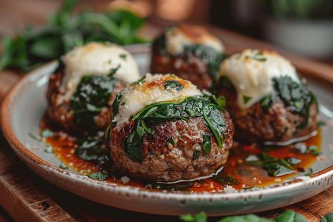 Spinach Garlic Meatballs Stuffed With Mozzarella Spinach Garlic Meatballs Stuffed, Spinach Garlic Meatballs Stuffed With Mozzarella, Meatballs Stuffed With Mozzarella, Classic Meatballs, Fried Cheesecake, Garlic Meatballs, Perfect Meatballs, Mozzarella Stuffed Meatballs, Chocolate Roll