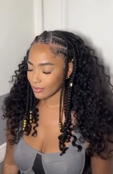 Black Women Hairstyles Quick, Feed In Crochet Hairstyles, Braid In Front Curly Weave In Back, Cornrows And Crochet, Cornrow Curly Hairstyles, Braids With Short Curly Hair, Braided Hairstyles With Curly Hair, Curly Sew In With Braids, Fulani Braids Pattern