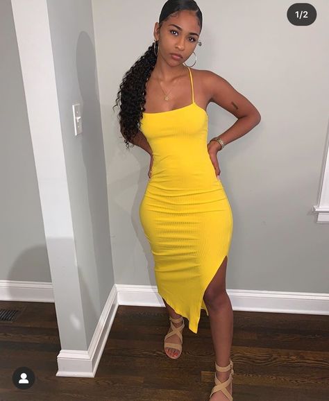 Yellow Dress Outfit Black Women, Yellow Dress Black Women, Yellow Fitted Sundress For Daywear, Fitted Yellow Sundress, Black Woman Sundress, Yellow Sundress Black Women, Sundress Black Women, Sundress Aesthetic Black Women, Summer Birthday Outfits