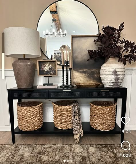 Styling A Console Table, Wildflower Ceramic, Long Entryway, Small Mudroom Ideas, Faux Stems, Console Table Styling, Console Styling, Console Table Decorating, Entryway Table Decor