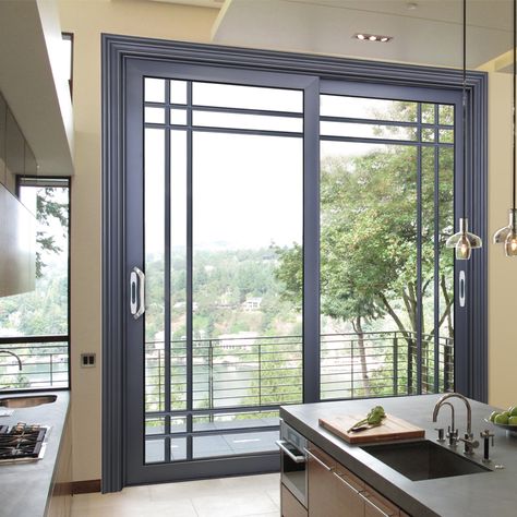 Aluminium Sliding Doors Bathroom, Aluminum Sliding Door Design, Sliding Glass Door Shutters, Sliding Doors Bathroom, Aluminum Sliding Door, Sliding Partition Doors, Black Sliding Door, Door Shutters, Balcony Exterior