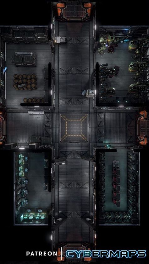 #cybermaps #cyberpunk #scifi #futuristic #animated #maps #map #corridors #battlemap #shadowrun #starfinder #coriolis #dynamic #rpg #future #spaceship #station #control #storage #armory Star Wars Rpg Battle Maps, Spaceship Map Rpg, Space Station Map Rpg, Cyberpunk Ttrpg Map, Scifi Maps Rpg, Alien Rpg Map, Spaceship Battle Map, Sci Fi Maps Rpg, Sci Fi Dnd Map