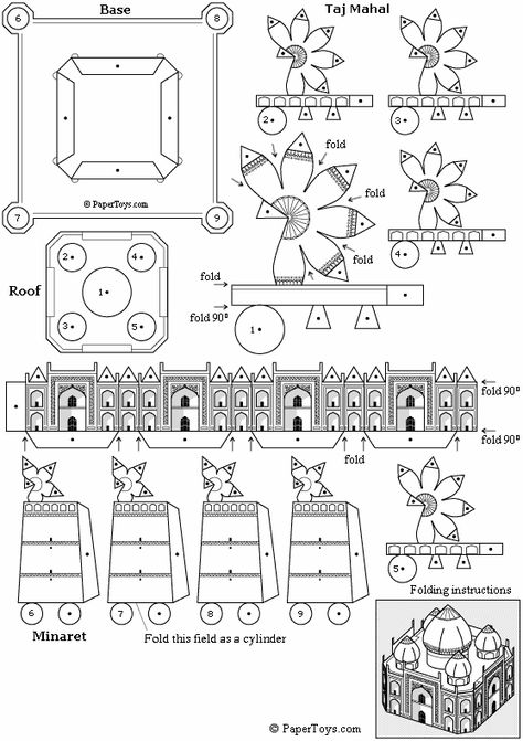 Taj Mahal Paper Model - FREE Paper Toys and Models at PaperToys.com (this one looks a little complicated!) 3d Templates, Ramadan Crafts, Papercraft Templates, Paper Toy, 3d Paper Crafts, Paper Model, Printable Crafts, Paper Houses, Paper Crafts Diy Tutorials