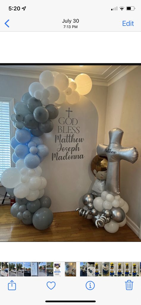 Boy Communion Centerpieces, Boys Communion Decor, Communion Centerpieces For Boys, First Communion Balloons, Boy And Girl Baptism Decorations, First Communion Centerpieces For Boys, First Communion Boy Decorations, First Communion Ideas For Boys, Boy First Communion Ideas Decoration