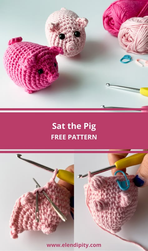 Tiny Crochet Bags Free Patterns, Easy Pig Amigurumi Free Pattern, No Sew Pig Crochet Pattern, No Sew Pig Crochet, Crochet Pig Pattern Free No Sew, Mini Amigurumi Free Pattern No Sew, Crochet Patterns Free No Sew, Quick No Sew Amigurumi, Pink Amigurumi Free Pattern