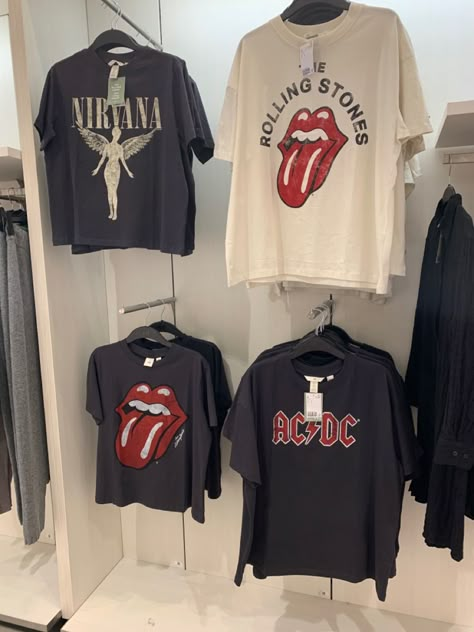 Aesthetic Prints For Tshirts, Aesthetic Band, Rolling Stones Tshirt, Nirvana Tee, Punk Girls, Rolling Stones Shirt, Aesthetic Tshirt, Band T Shirts, Over Size