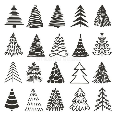 Doodle black christmas tree icons. Xmas rough drawn trees, abstract pencil winter elements. Grunge new year art decor stock illustration Pine Tree Clipart, Christmas Tree Drawing, Tree Doodle, Christmas Tree Png, Christmas Tree Clipart, Christmas Tree Svg, Tree Icon, Outline Illustration, Tree Clipart