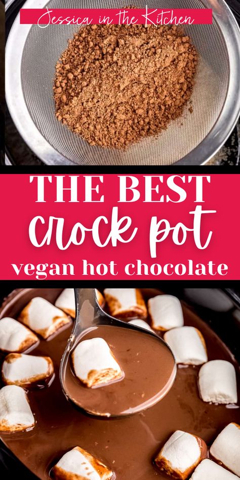 This rich and creamy crock pot vegan hot chocolate is calling your name. You won't find a more delicious or easy recipe! Vegan Crock Pot Hot Chocolate, Vegan Crock Pot, Crock Pot Hot Chocolate Recipe, Pumpkin Hot Chocolate, Amazing Slow Cooker Recipes, Vegan Alcohol, Healthy Hot Chocolate, Vegetarian Crockpot Recipes, Best Vegan Cheese