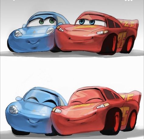 Car Couple Drawing, Disney Couples Drawings, Mcqueen And Sally Drawing, Disney Couple Drawings, Cars Painting Disney, Cars Y Sally, Sally And Mcqueen, Mcqueen Y Sally, Cars Wallpaper Disney