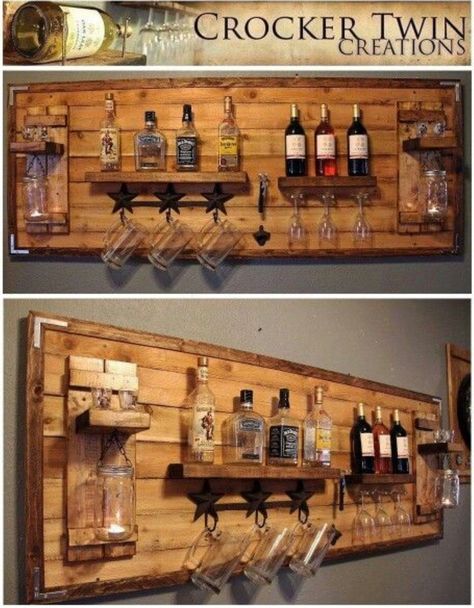 Bar Pallet, Diy Pallet Decoration, Pallet Designs, Pallet Decor, Pallet Wall, Diy Bar, Diy Holz, Cool Ideas, Diy Pallet Projects