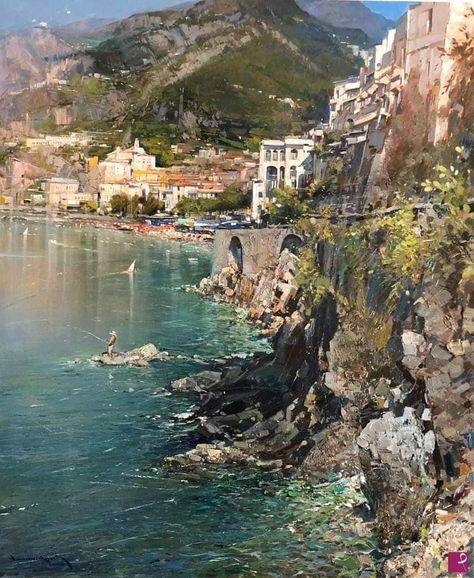 Mediterranean Paintings, Practice Painting, Rocky Shore, Impressionist Landscape, Tuscany Italy, Sea And Ocean, Amalfi Coast, Amazing Art, Art Inspo