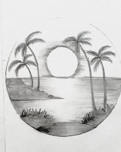 Beach Drawing Ideas, Pencil Scenery, Pen Art Ideas, Sketches Landscape, Sunrise Drawing, Pencil Sketches Landscape, Pencil Tattoo, Sun Drawing, Sunrise Wallpaper