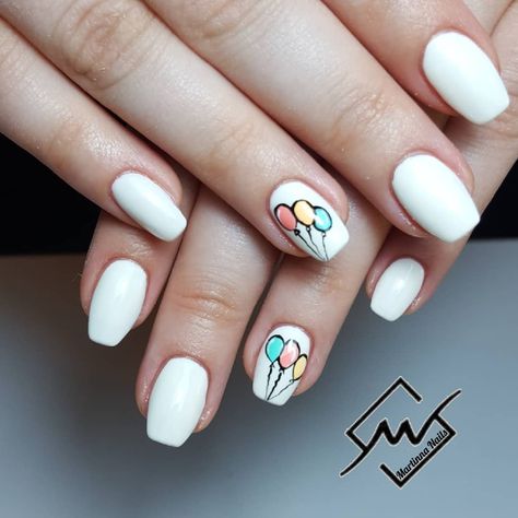 Baloon Nails Design, Balloon Nail Design, Nails With Balloons, Ballon Nails, Balloon Nails, Festive Nails, Festival Nails, Hair Nails, Birthday Nails