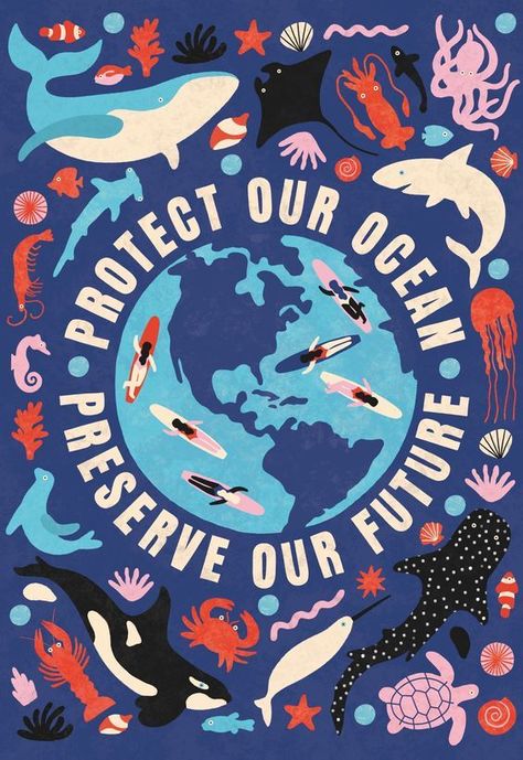 Conservation Art, Marine Conservation, Ocean Conservation, Marine Animals, Environmental Art, World Art, Design Graphique, Wall Collage, Vintage Posters