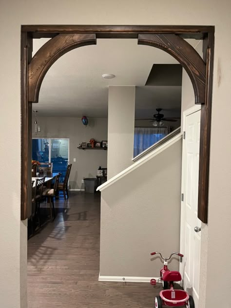 Cover Beam Ideas, Wood Beam Top Of Doorway, Rustic Beam Doorway, Wood Beam Archway, Rustic Corbels In Doorway, Faux Wooden Beam Doorway, Barn Aesthetic, Beams Ceiling, Banda Kiss