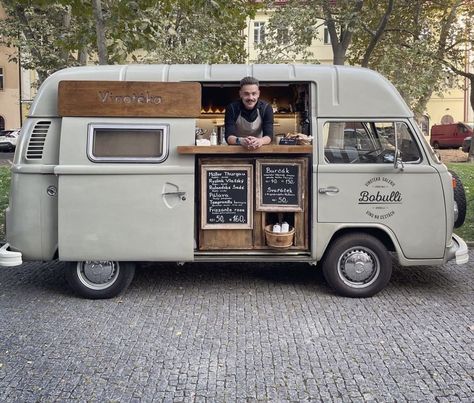 Vw Coffee Van, Van Coffee Shop, Coffee Truck Design, Food Truck Aesthetic, Bakery Van, Coffee Bus, Van Food Truck, Coffee Trucks, Kombi Food Truck