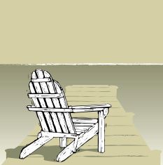 Adirondack Chair on a Dock vector art illustration Adirondack Chair Drawing, Deckchair Illustration, Anarondak Chairs, Beach Chair Drawing, Watercolour Cottage, Wood Lath Art, Xmas Paintings, Chair Illustration, Table Sketch